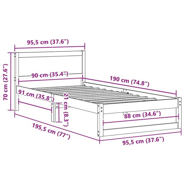 Рамка за легло с таблото Кафяво с восъчно покритие 90 x 190 cm