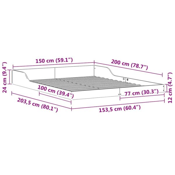 Рамка за легло Кафяво с восъчно покритие 150 x 200 cm