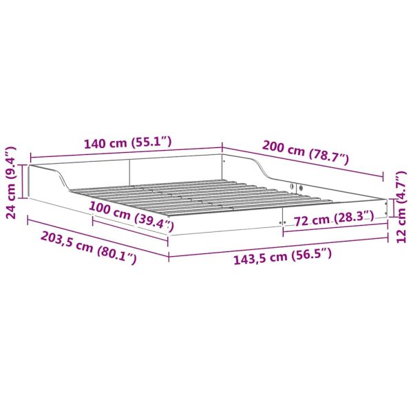 Рамка за легло Кафяво с восъчно покритие 140 x 200 cm