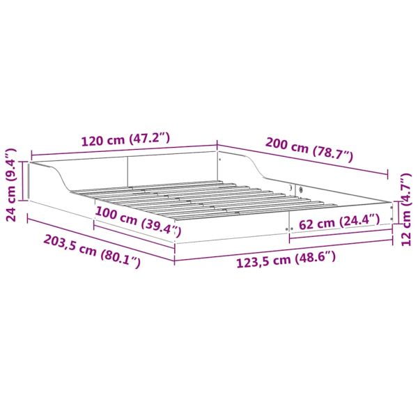Рамка за легло Кафяво с восъчно покритие 120 x 200 cm