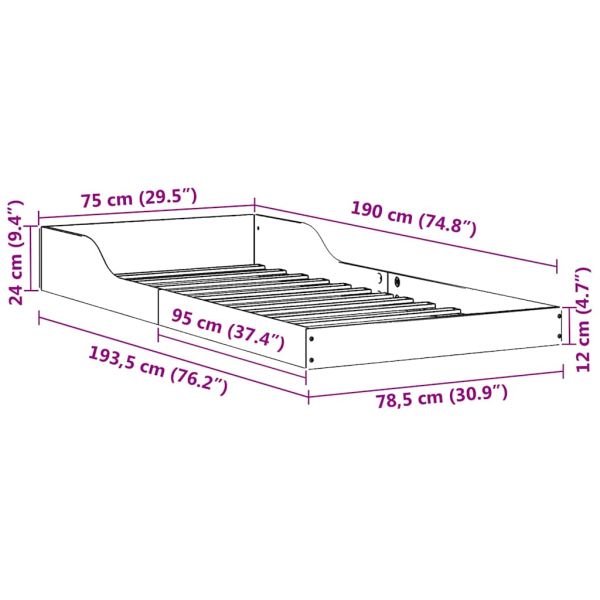 Рамка за легло Кафяво с восъчно покритие 75 x 190 cm