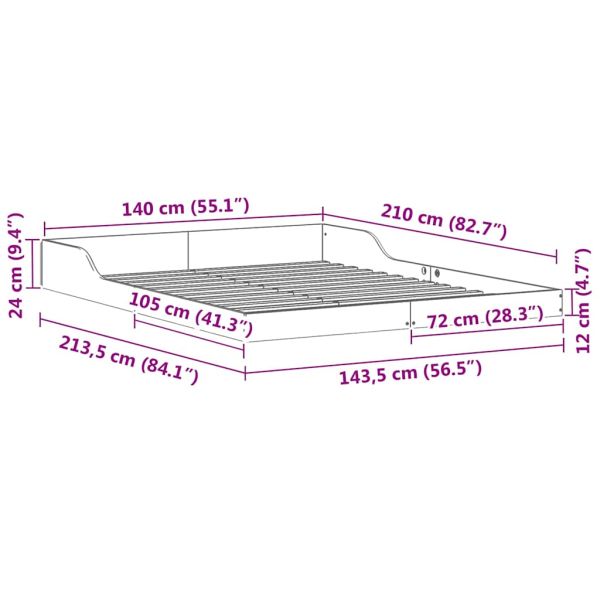Рамка за легло Бяло 140 x 210 cm Солидно борово дърво