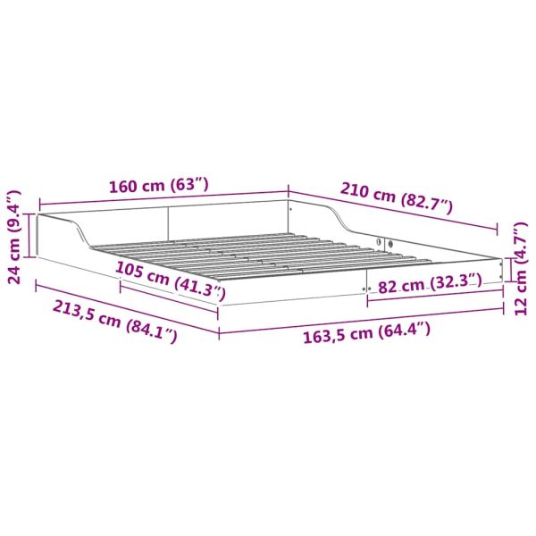 Рамка за легло Бяло 160 x 210 cm Солидно борово дърво