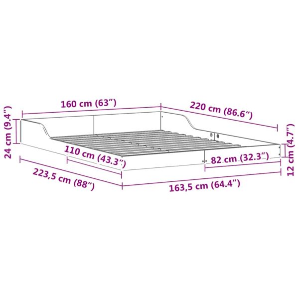 Рамка за легло Бяло 160 x 220 cm Солидно борово дърво