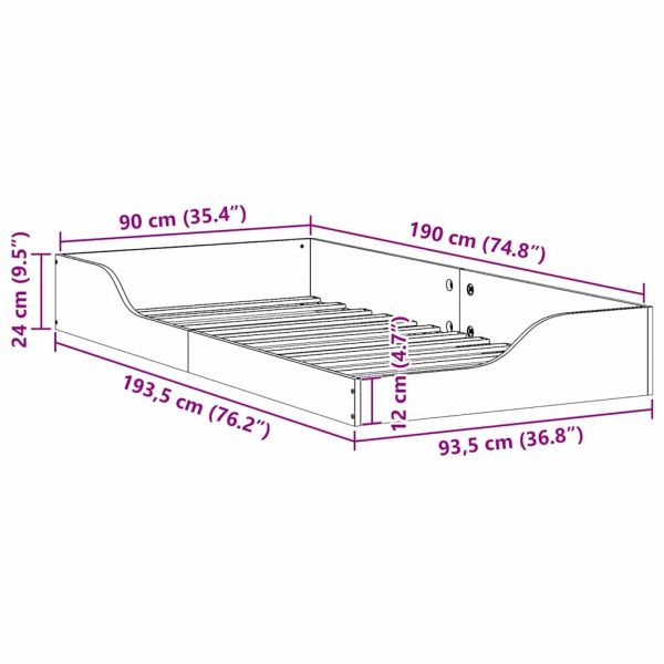 Рамка за легло Кафяво с восъчно покритие 90 x 190 cm