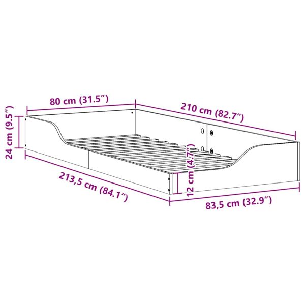 Рамка за легло Кафяво с восъчно покритие 80 x 210 cm
