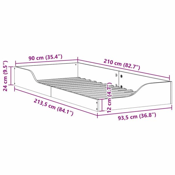 Рамка за легло Бяло 90 x 210 cm Солидно борово дърво