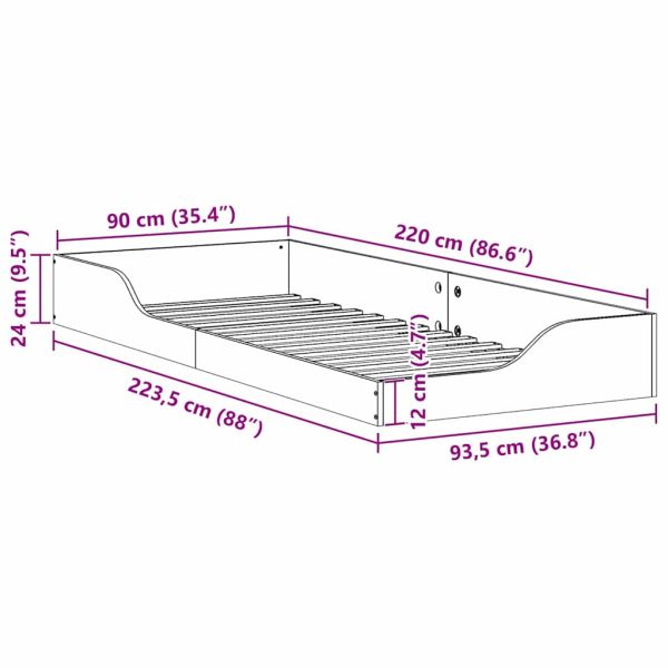 Рамка за легло Кафяво с восъчно покритие 90 x 220 cm