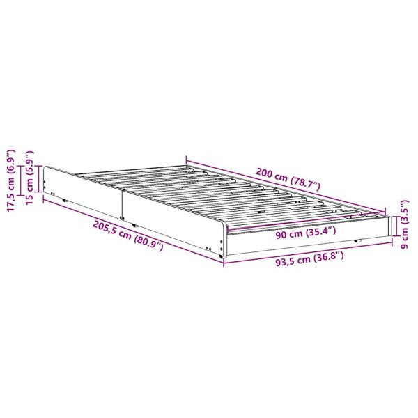 Рамка за легло Кафяво 90 x 200 cm Масивна борова дървесина