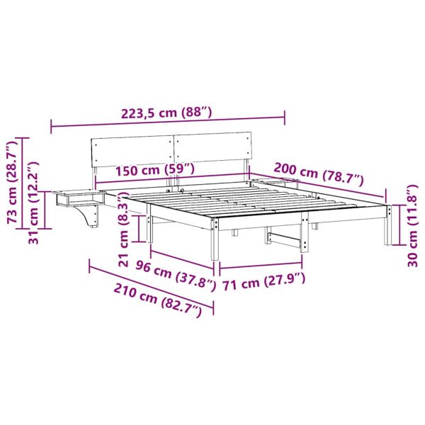 Рамка за легло с таблото Кафяво с восъчно покритие 150 x 200 cm