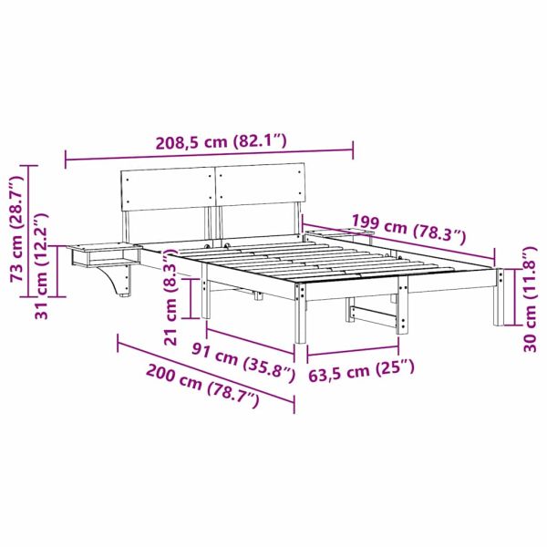 Рамка за легло с таблото Бяло 135 x 190 cm Солидно борово дърво