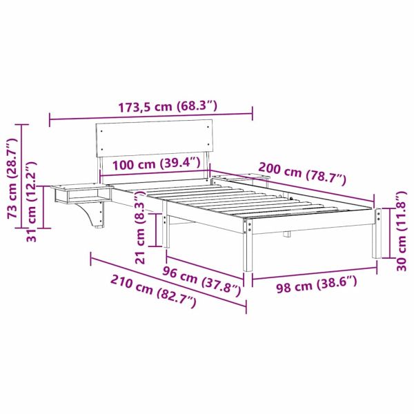 Рамка за легло с таблото Бяло 100 x 200 cm Солидно борово дърво