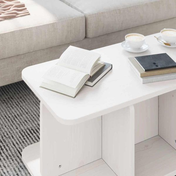 Масичка за кафе Бяло 80 x 39,5 x 33,5 см Борово дърво масив