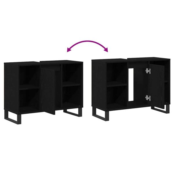 Шкаф за баня с рафт Черно 80 x 33 x 60 см Инженерно дърво