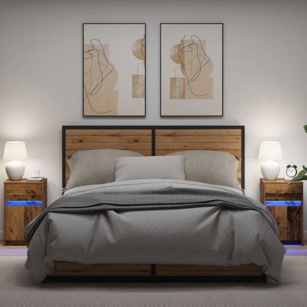 LED нощно шкафче с чекмедже 2 pcs Старо дърво 38 x 34 x 61 см