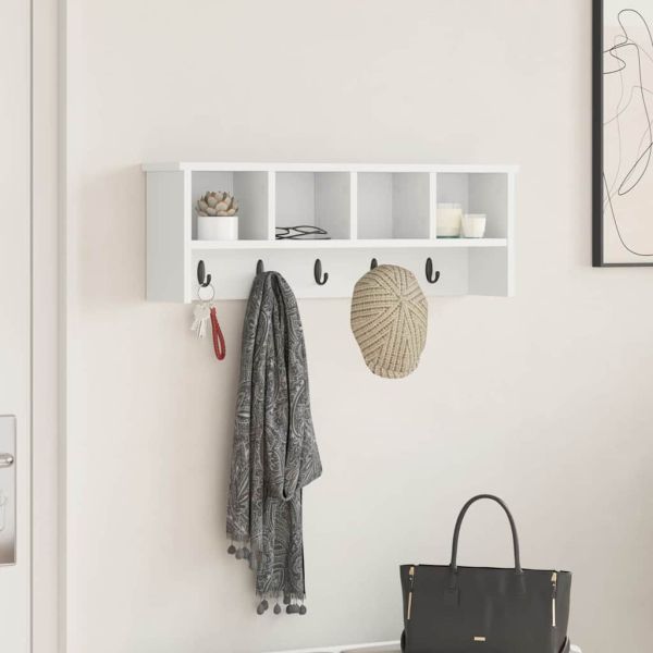 Стенен закачалка за палта Бяло 75 x 16 x 26 см Инженерно дърво