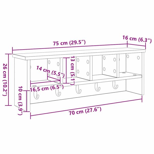 Стенен закачалка за палта Бяло 75 x 16 x 26 см Инженерно дърво