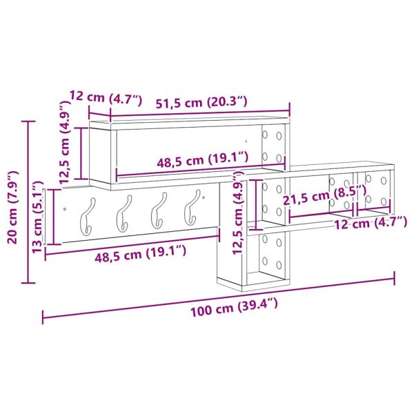 Стенен закачалка за палта с рафт Сонома дъб 100 x 12 x 43,5 см