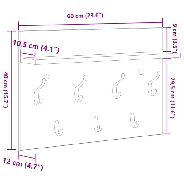 Стенен закачалка за палта с рафт Циментено сиво 60 x 40 x 12 cm