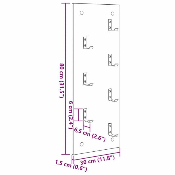 Стенен закачалка за палта Бяло 30 x 1,5 x 80 см Инженерно дърво
