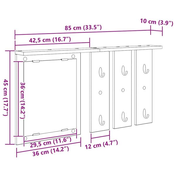 Стенен закачалка за палта с рафт Опушен дъб 85 x 10 x 45 см