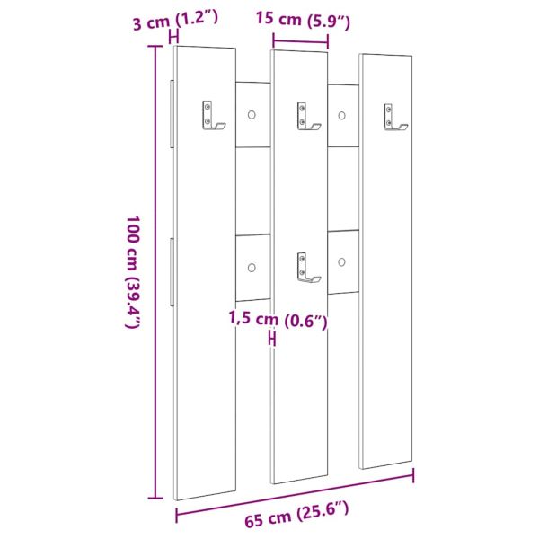 Стенен закачалка за палта Старо дърво 65 x 3 x 100 см