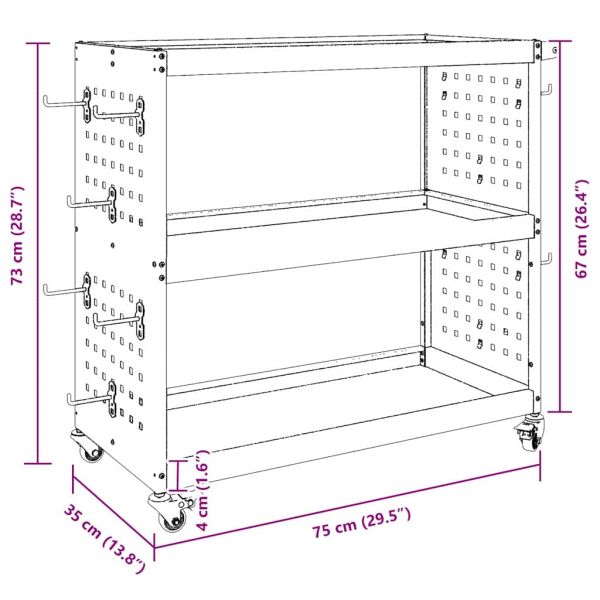 Карача за инструменти с рафт Маслиненозелен 75 x 35 x 73 см