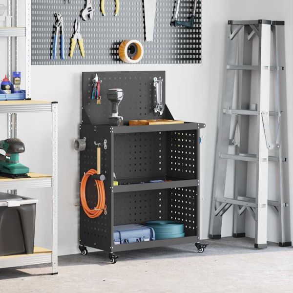Карача за инструменти с рафт с колело Черно 65 x 35 x 111 см