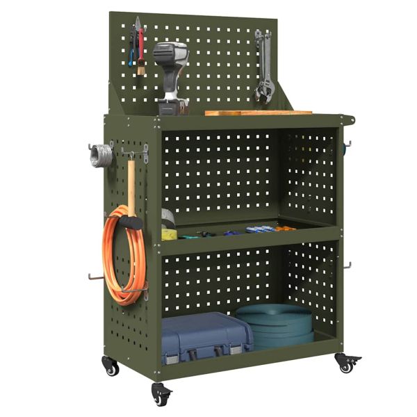 Карача за инструменти с рафт Маслиненозелен 65 x 35 x 111 см