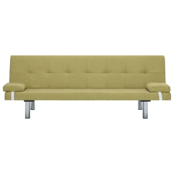 Разтегателен диван с две възглавници, зелен, полиестер