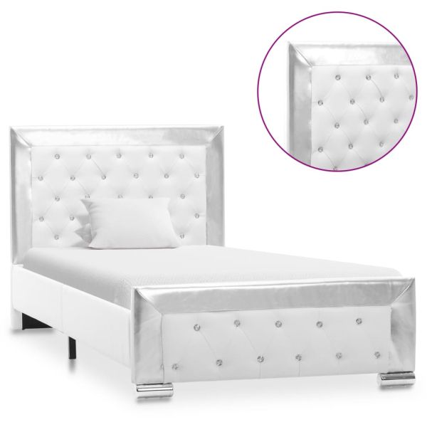 Рамка за легло, бяла, изкуствена кожа, 90x200 cм