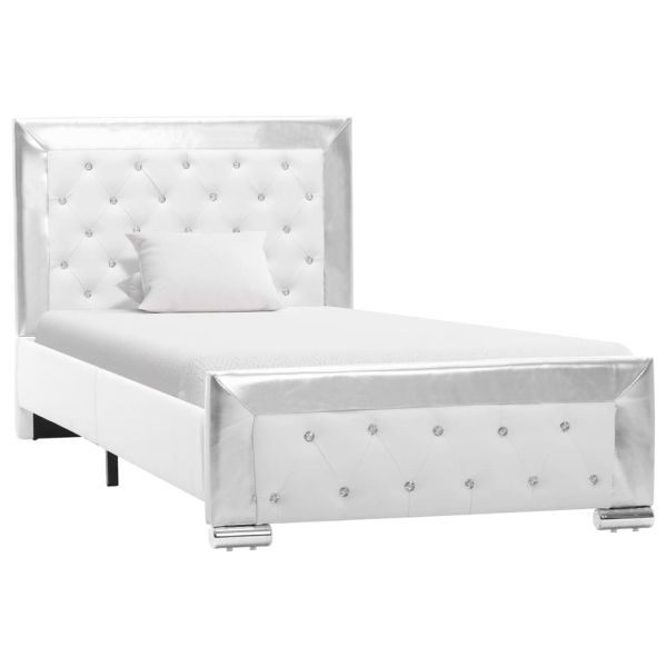 Рамка за легло, бяла, изкуствена кожа, 90x200 cм