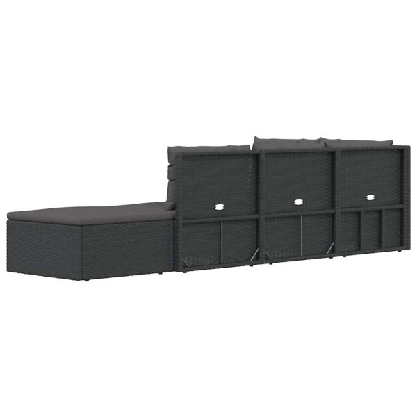 Градински лаундж комплект с възглавници 5 части черен полиратан