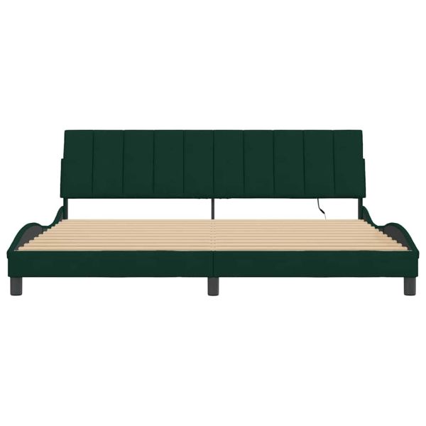 Рамка за легло с LED осветление без матрак Hanko тъмнозелена 200x200 см кадифе