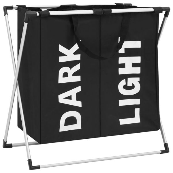 Кош за сортиране на пране с 2 секции, черен