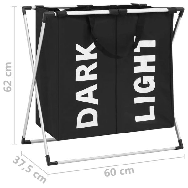 Кош за сортиране на пране с 2 секции, черен