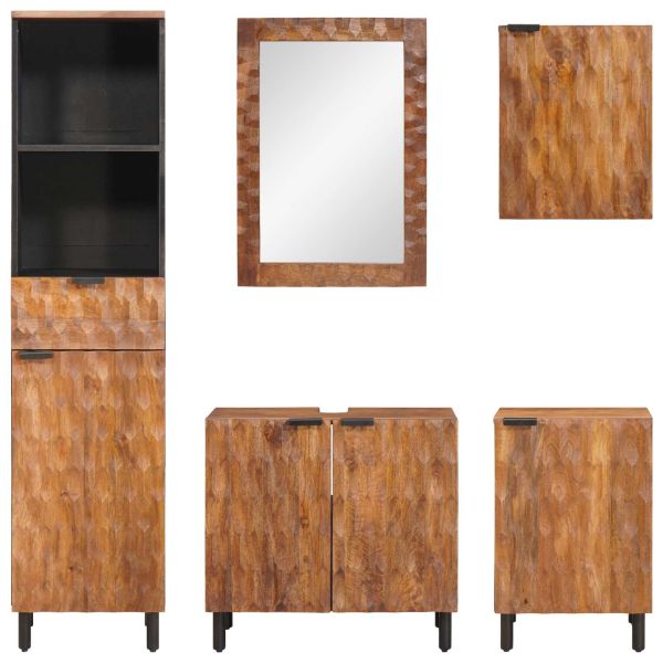 Комплекти за баня с рафт Кафяво акацие Солидно мангово дърво