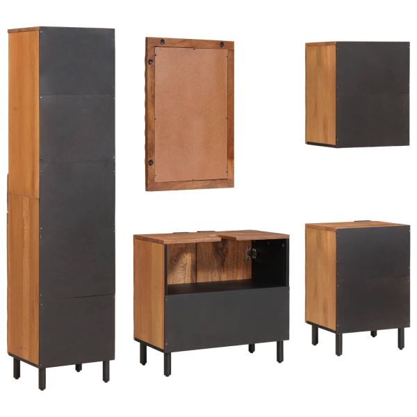 Комплекти за баня с рафт Кафяво акацие Солидно мангово дърво