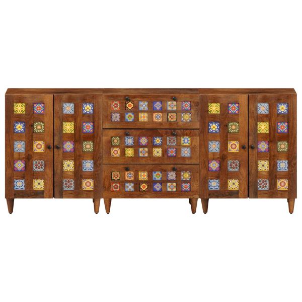 Служебен шкаф 3 pcs Орех Солидно мангово дърво