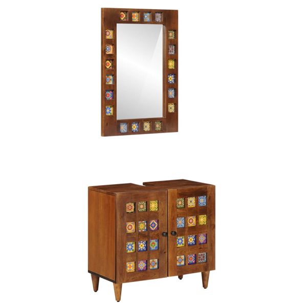 Комплект мебели за баня 2 pcs Орех Солидно мангово дърво