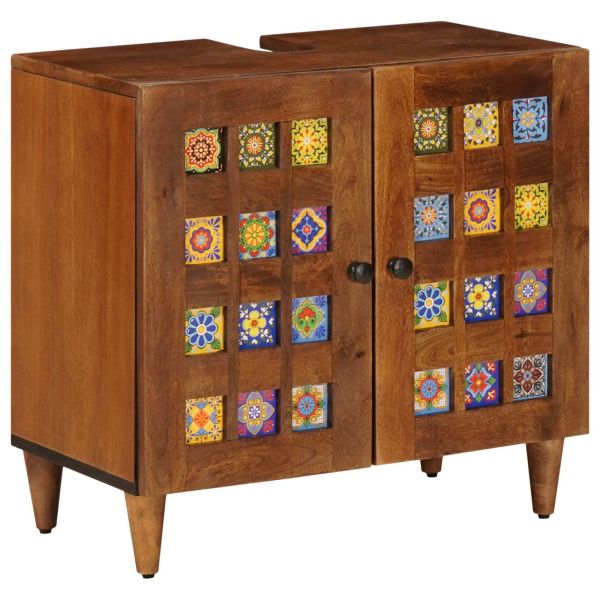 Комплект мебели за баня 2 pcs Орех Солидно мангово дърво