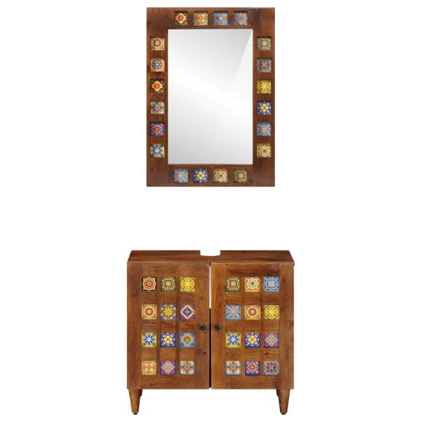 Комплект мебели за баня 2 pcs Орех Солидно мангово дърво