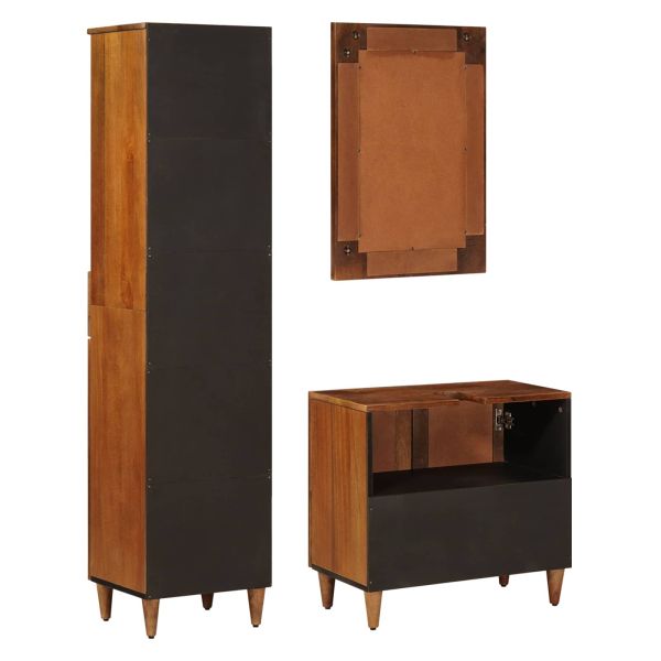 Комплект мебели за баня с рафт 3 pcs Орех Солидно мангово дърво