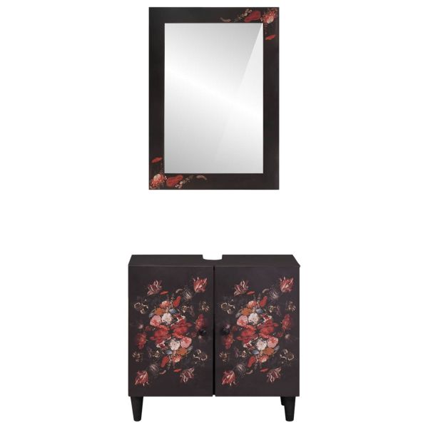 Комплект шкафове за баня с врата 2 pcs Солидно мангово дърво