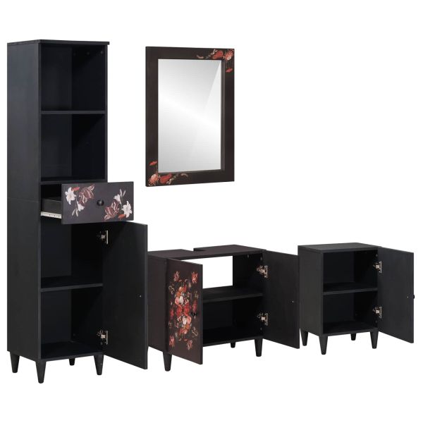 Комплект шкафове за баня с чекмедже 4 pcs Солидно мангово дърво