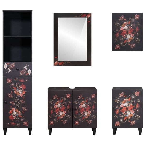 Комплект шкафове за баня с чекмедже 5 pcs Солидно мангово дърво