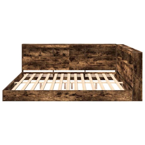 Легло с библиотека Опушен дъб 180 x 200 cm Инженерно дърво