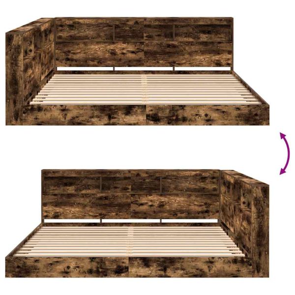 Легло с библиотека Опушен дъб 180 x 200 cm Инженерно дърво