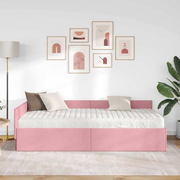 Ъглова рамка за легло с матрак Друг с таблото 2 pcs Сив Кадифе