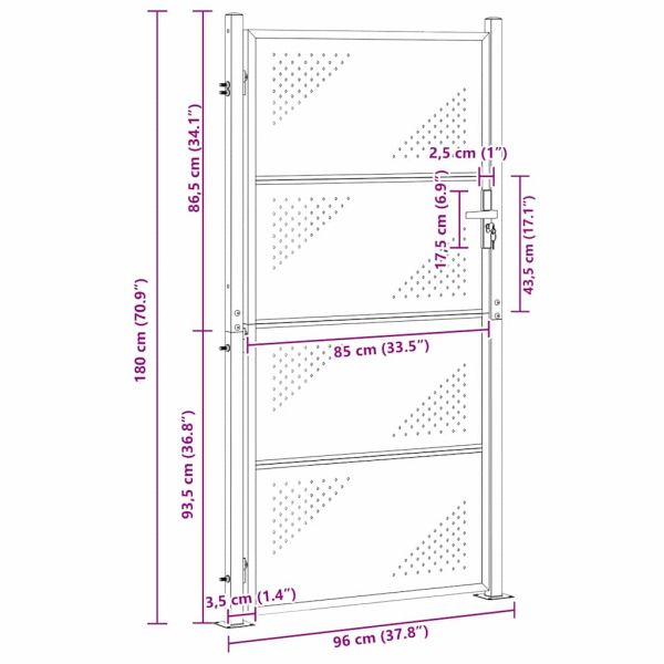 Градинска врата Сребрист 96 x 180 см Неръждаема стомана